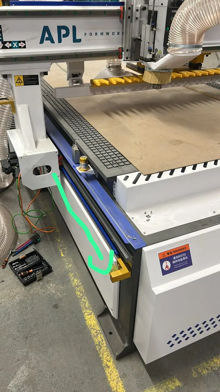 The UK customer is installing and commissioning a Model 1540-T ATC CNC woodw router machine