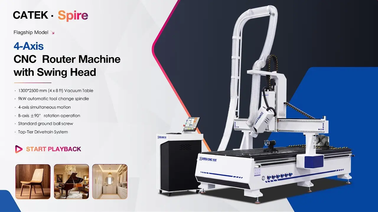 4x8ft 4-Axis CNC Router with Swing Head and Rotary 4th Axis