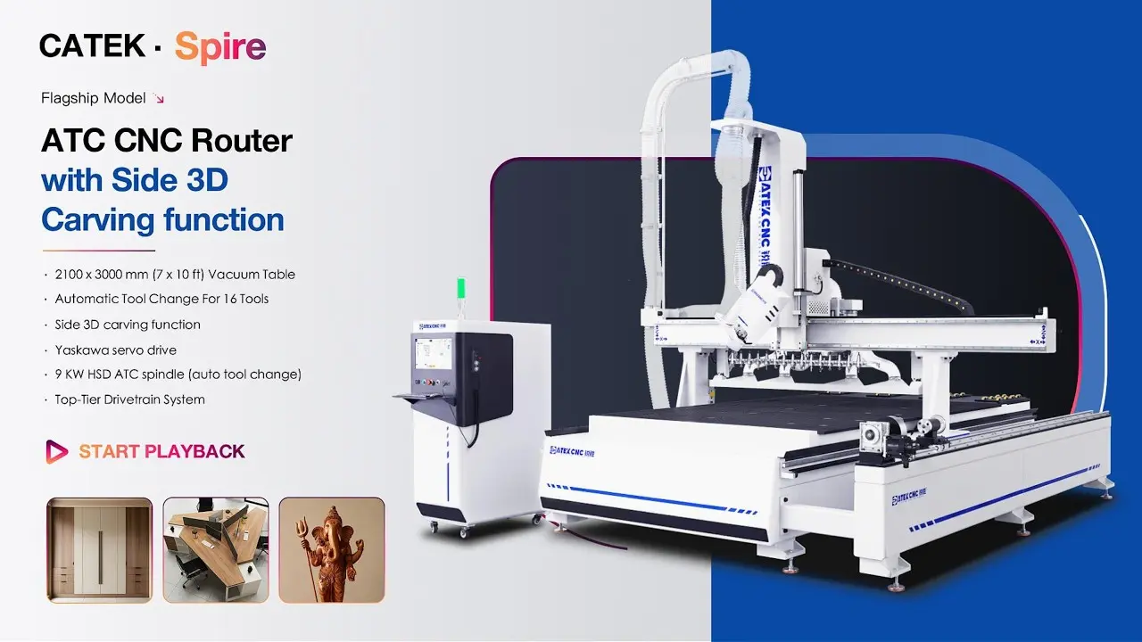 7x10ft 4-Axis Linear ATC CNC Router with Swing Head and Rotary 4th Axis
