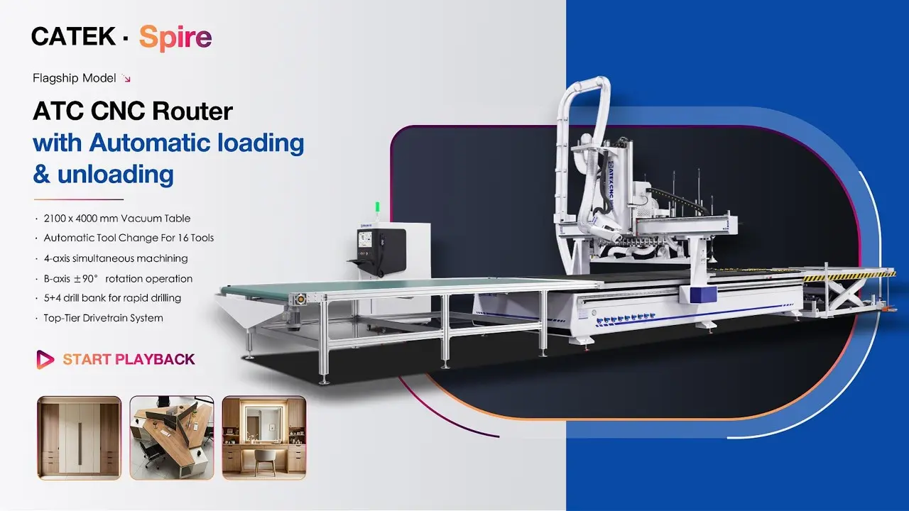 2140 Automatic Loading & Unloading CNC Router Machine with 4-Axis Swing Head and Drilling Unit