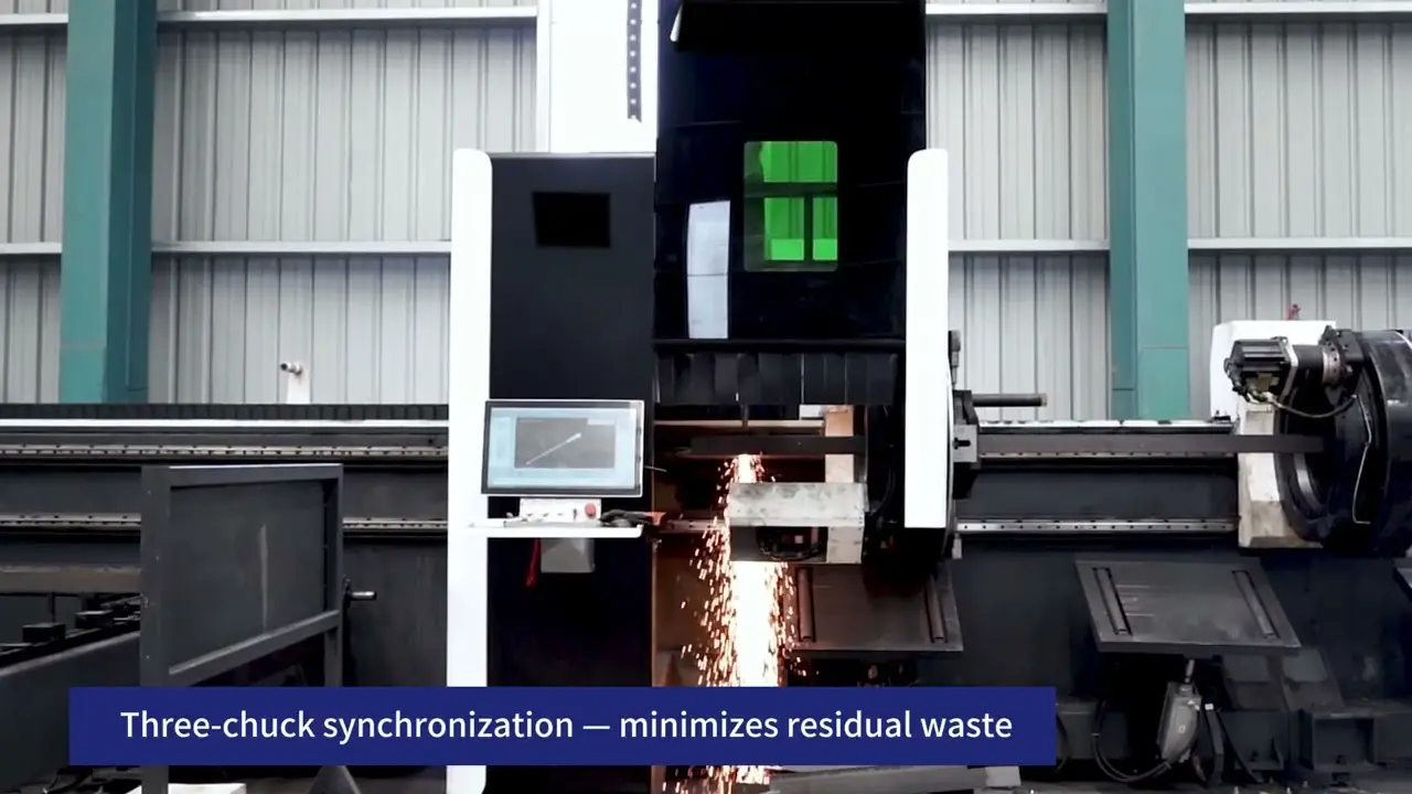 Side-Mounted 3-Chuck Fiber Laser Tube Cutting Machine with Bevel Cutting