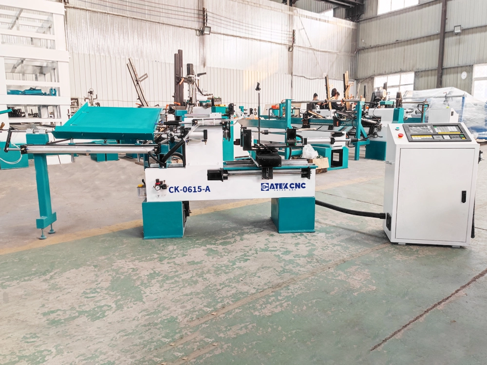 CK-0615-A CNC wood lathe with automatic feeding hopper CK-0615-A CNC wood lathe with automatic feeding hopper