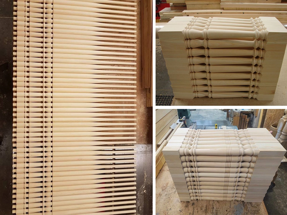 2-station 1516 wood lathe batch processed of stair columns 2-station 1516 wood lathe batch processed of stair columns