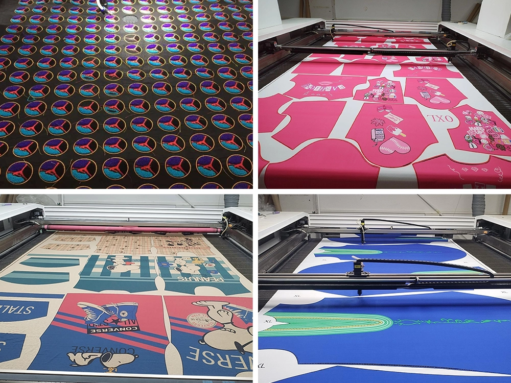 Examples of CO2 laser fabric cutter cut printed fabrics in the clothing industry Examples of CO2 laser fabric cutter cut printed fabrics in the clothing industry