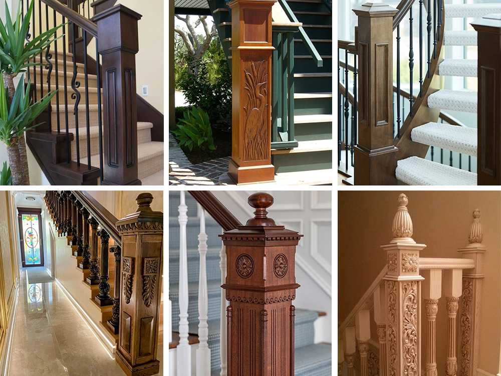 The four-axis-linkage CNC wood lathe can process stair squared newel base The four-axis-linkage CNC wood lathe can process stair squared newel base