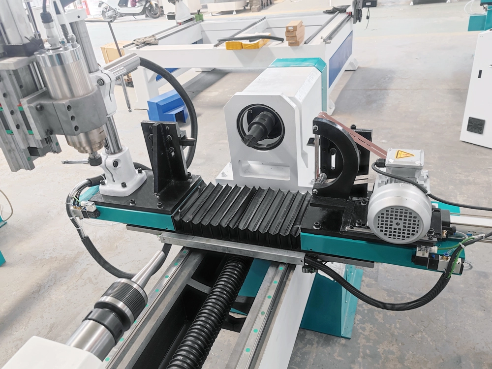 Four-axis-linkage CNC wood lathe with sanding belt Four-axis-linkage CNC wood lathe with sanding belt