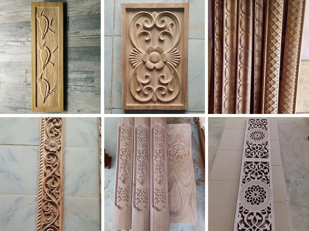 Example of the multi-head CNC router processing wooden decorative panels Example of the multi-head CNC router processing wooden decorative panels