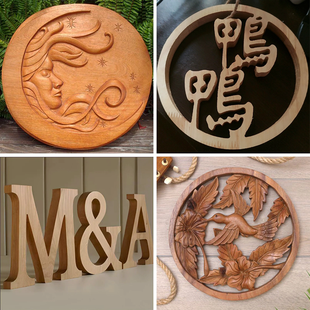 Examples of wooden characters and wooden signs processed by mini CNC router Examples of wooden characters and wooden signs processed by mini CNC router