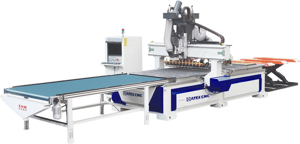Linear ATC CNC router with automatic loading and unloading function Linear ATC CNC router with automatic loading and unloading function
