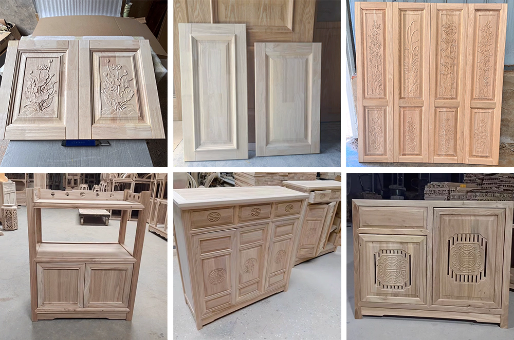 Examples of 7x10ft ATC CNC router with automatic loading and unloading processing door panels and cabinets Examples of 7x10ft ATC CNC router with automatic loading and unloading processing door panels and cabinets