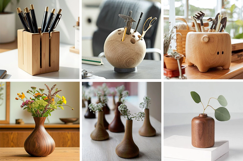 CNC router with rotary fourth axis can process various wooden pen holder and wooden vase CNC router with rotary fourth axis can process various wooden pen holder and wooden vase