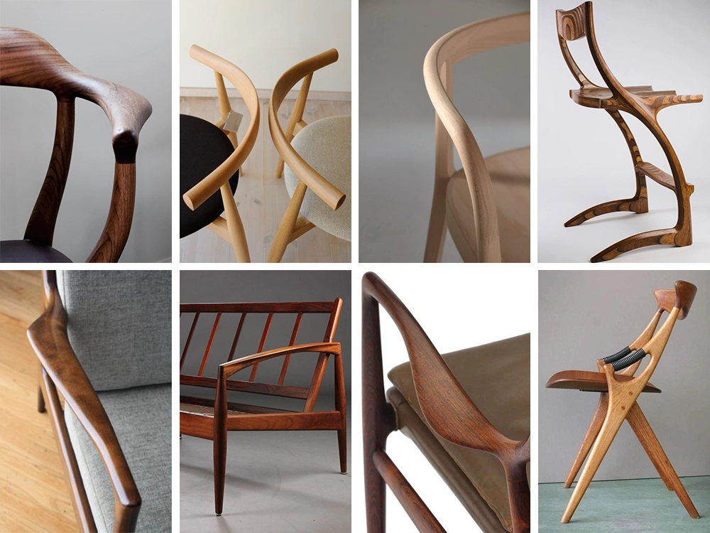 Five-axis wood processing center processes chair parts such as armrests and head-support Five-axis wood processing center processes chair parts such as armrests and head-support