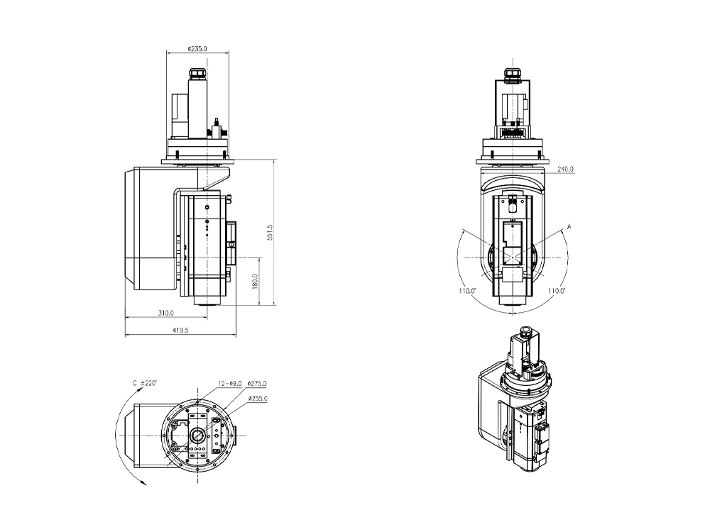 Five-axis machining head spindle structure diagram Five-axis machining head spindle structure diagram