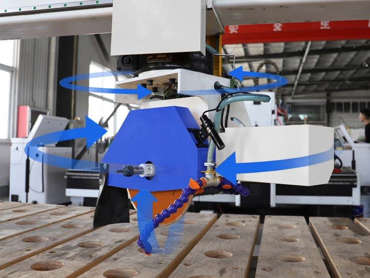 The 5-axis cutting head with saw blade and milling tools The 5-axis cutting head with saw blade and milling tools