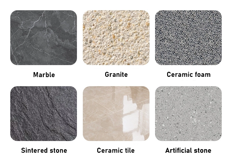 The 5-axis CNC stone bridge saw can process various stone products such as marble, granite, ceramic foam , sintered stone, ceramic tile, artificial stone, etc. The 5-axis CNC stone bridge saw can process various stone products such as marble, granite, ceramic foam , sintered stone, ceramic tile, artificial stone, etc.