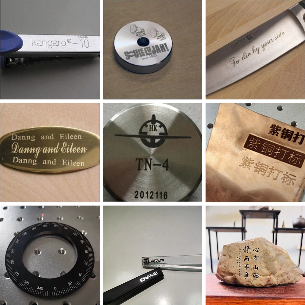 Fiber laser marking machine can mark metal knives and scissors, metal signs, metal parts, plastic glasses legs, stones, etc. Fiber laser marking machine can mark metal knives and scissors, metal signs, metal parts, plastic glasses legs, stones, etc.