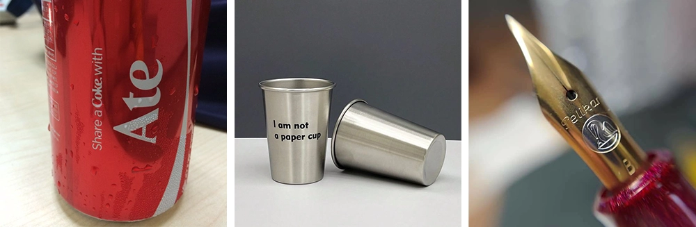 This fiber laser marking machine can marks text and patterns on the surface of cola cans, cups, and pens This fiber laser marking machine can marks text and patterns on the surface of cola cans, cups, and pens