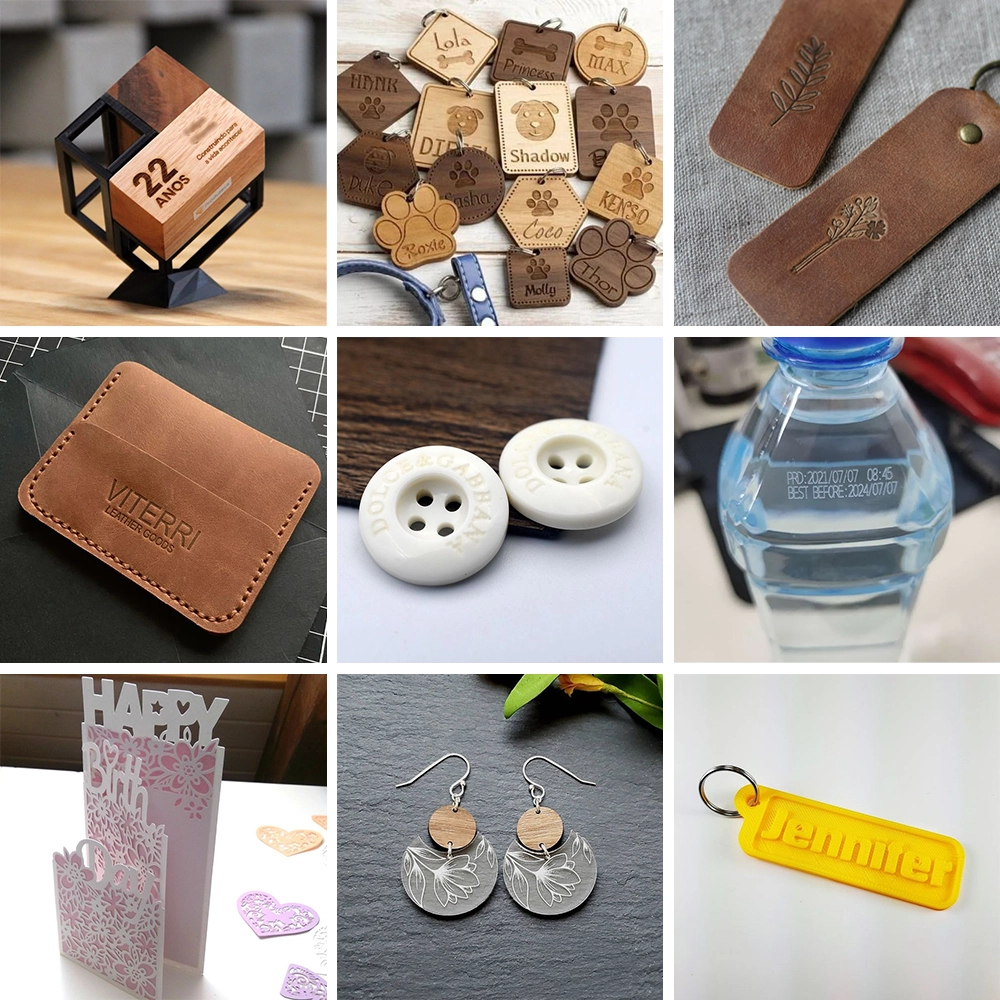 CO2 laser marking machine can mark, engrave and cut bamboo, wood, leather, plastic, paper, acrylic, etc. CO2 laser marking machine can mark, engrave and cut bamboo, wood, leather, plastic, paper, acrylic, etc.