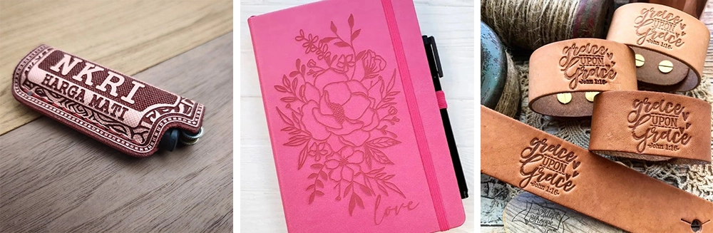 The RF CO2 laser marking machine can mark on leather lighter cases, leather notebook covers, leather bracelets, and leather belts The RF CO2 laser marking machine can mark on leather lighter cases, leather notebook covers, leather bracelets, and leather belts