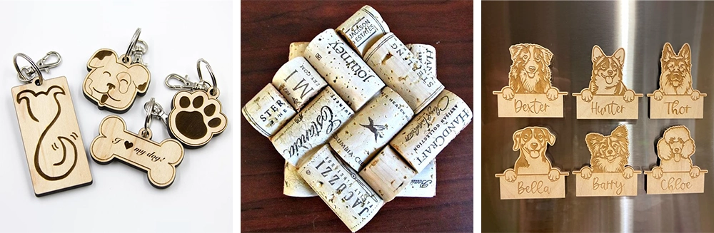 The RF CO2 laser marking machine can mark on wooden dog tags and wine bottle corks The RF CO2 laser marking machine can mark on wooden dog tags and wine bottle corks