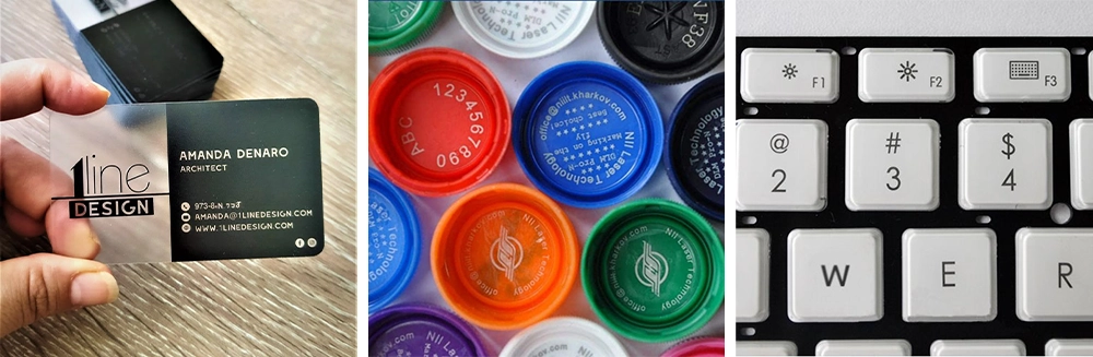 The UV laser marking machine can mark acrylic business cards, bottle caps, key caps, etc. The UV laser marking machine can mark acrylic business cards, bottle caps, key caps, etc.