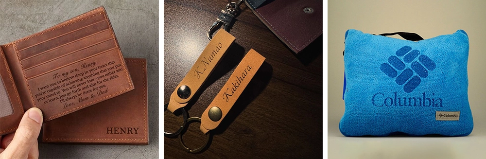 The UV laser marking machine can mark leather wallets, key chains, fabrics, etc. The UV laser marking machine can mark leather wallets, key chains, fabrics, etc.