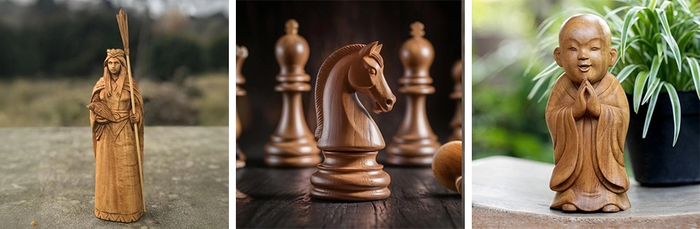 The ATC CNC wood lathe can process various wooden sculptures, chess sets, wooden Buddha statues, etc. The ATC CNC wood lathe can process various wooden sculptures, chess sets, wooden Buddha statues, etc.