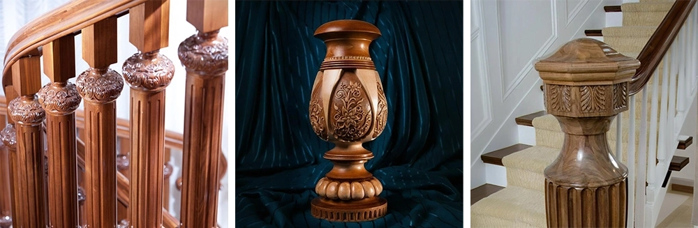 The ATC CNC wood lathe can process stair columns, stair newel post, etc. The ATC CNC wood lathe can process stair columns, stair newel post, etc.