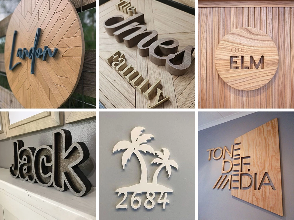 Use dual-process CNC router to make various logos, advertising words, icons, house numbers, etc. Use dual-process CNC router to make various logos, advertising words, icons, house numbers, etc.