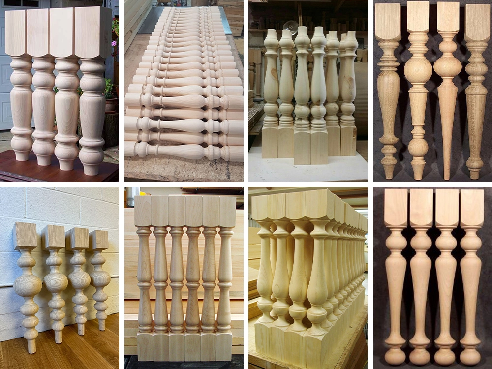 Wooden table and chair legs, stair columns, Roman columns
