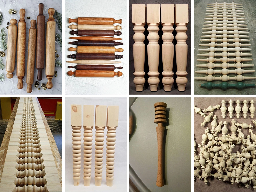 Use automatic feeding small CNC wood lathe to manufacture various wooden accessories Use automatic feeding small CNC wood lathe to manufacture various wooden accessories