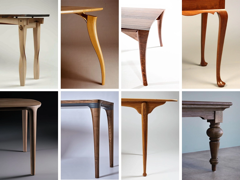 Various table and chair legs made using CNC woodworking lathes