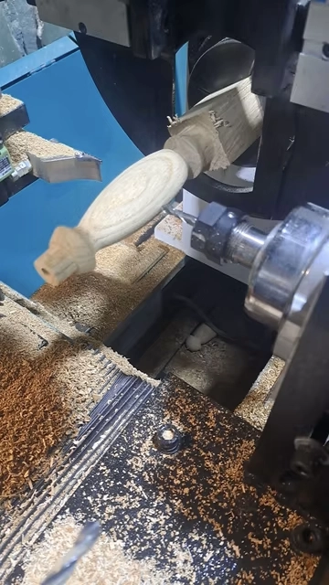 Georgian customers purchased 0615 CNC wood lathe to process barbecue skewer handles
