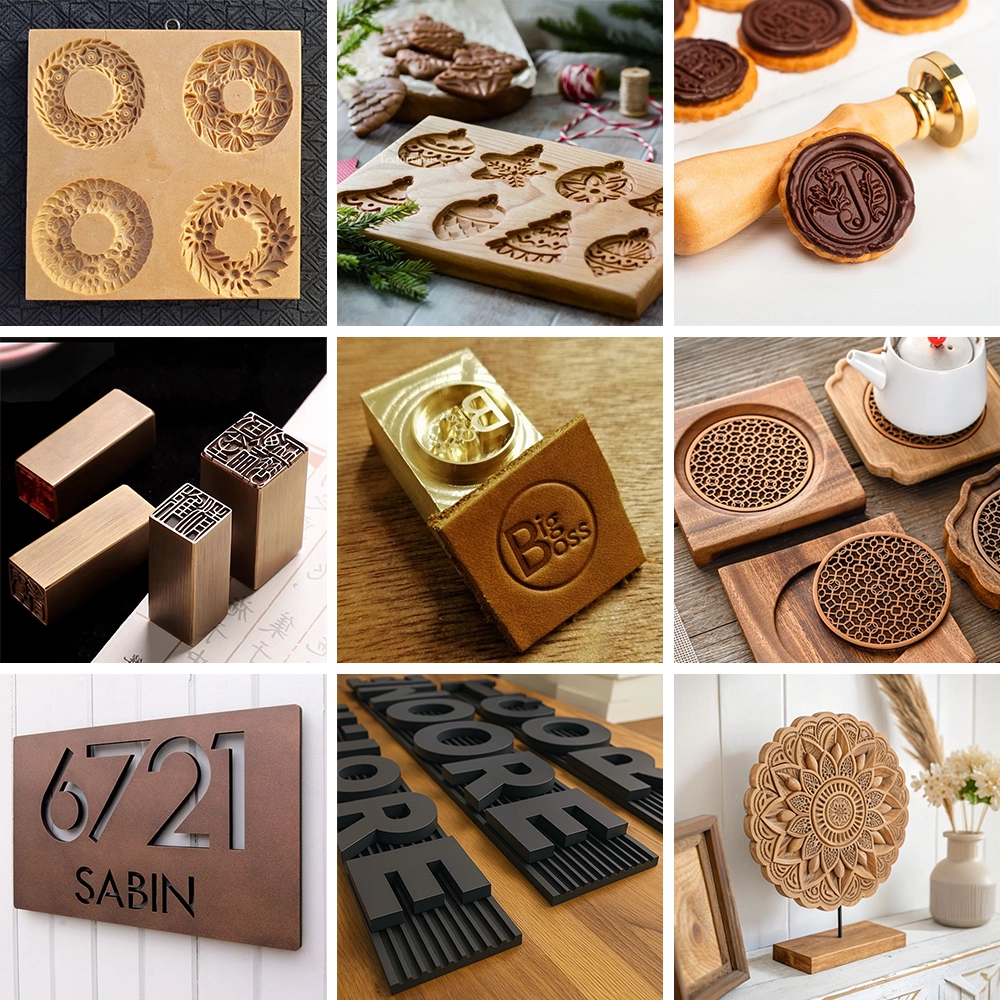 The mini linear ATC CNC router with vacuum adsorption can process various types of biscuit molds, chocolate molds, hot stamping molds, seals, tea trays, signs, decorative reliefs, etc. The mini linear ATC CNC router with vacuum adsorption can process various types of biscuit molds, chocolate molds, hot stamping molds, seals, tea trays, signs, decorative reliefs, etc.