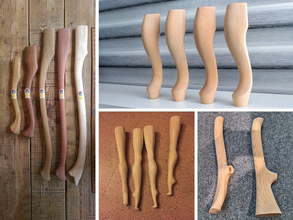 Example of chair legs machined by a 4-station CNC copying lathe Example of chair legs machined by a 4-station CNC copying lathe