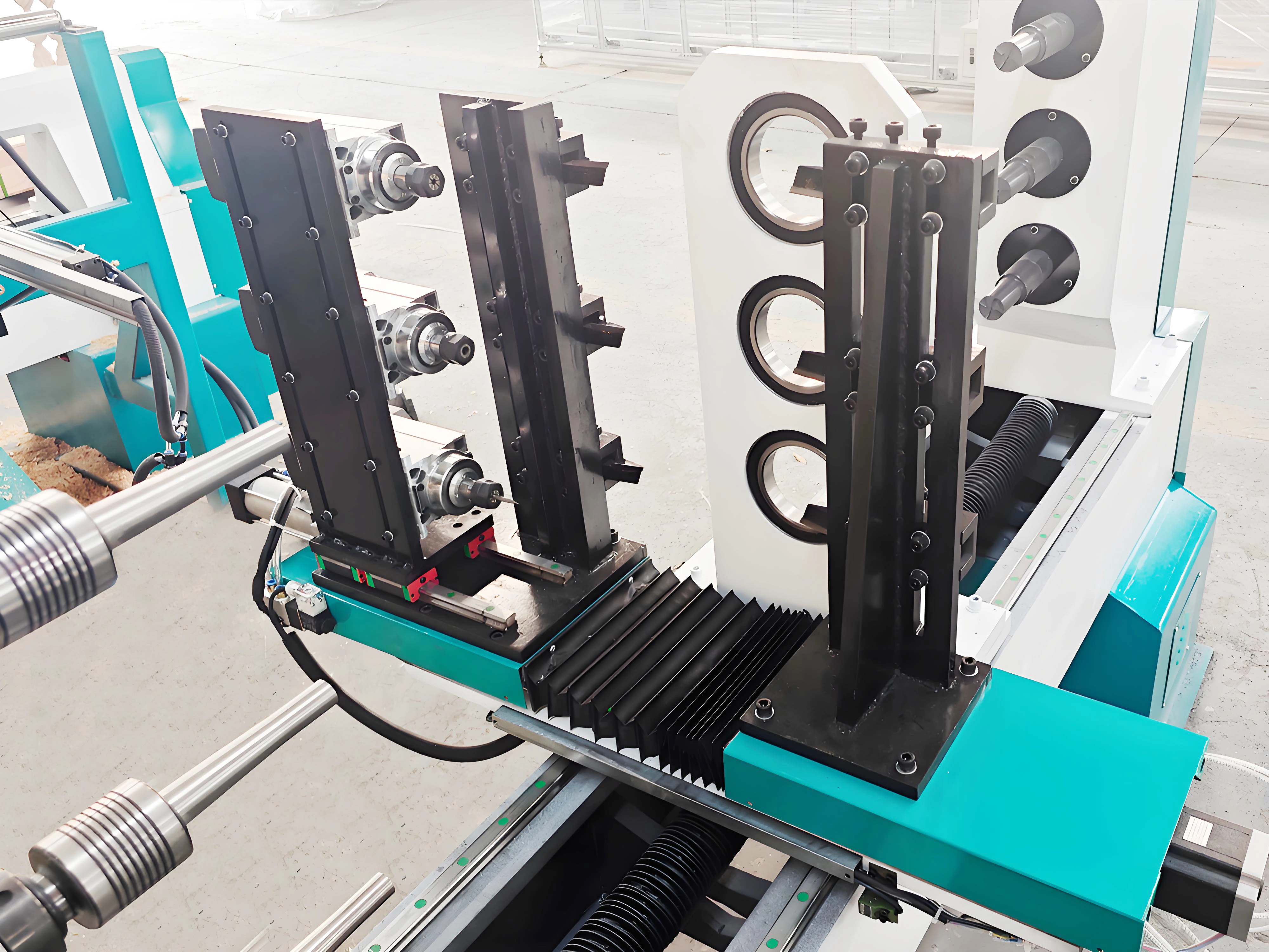 3-Station CNC Woodworking Lathe with Turning and Engraving 3-Station CNC Woodworking Lathe with Turning and Engraving