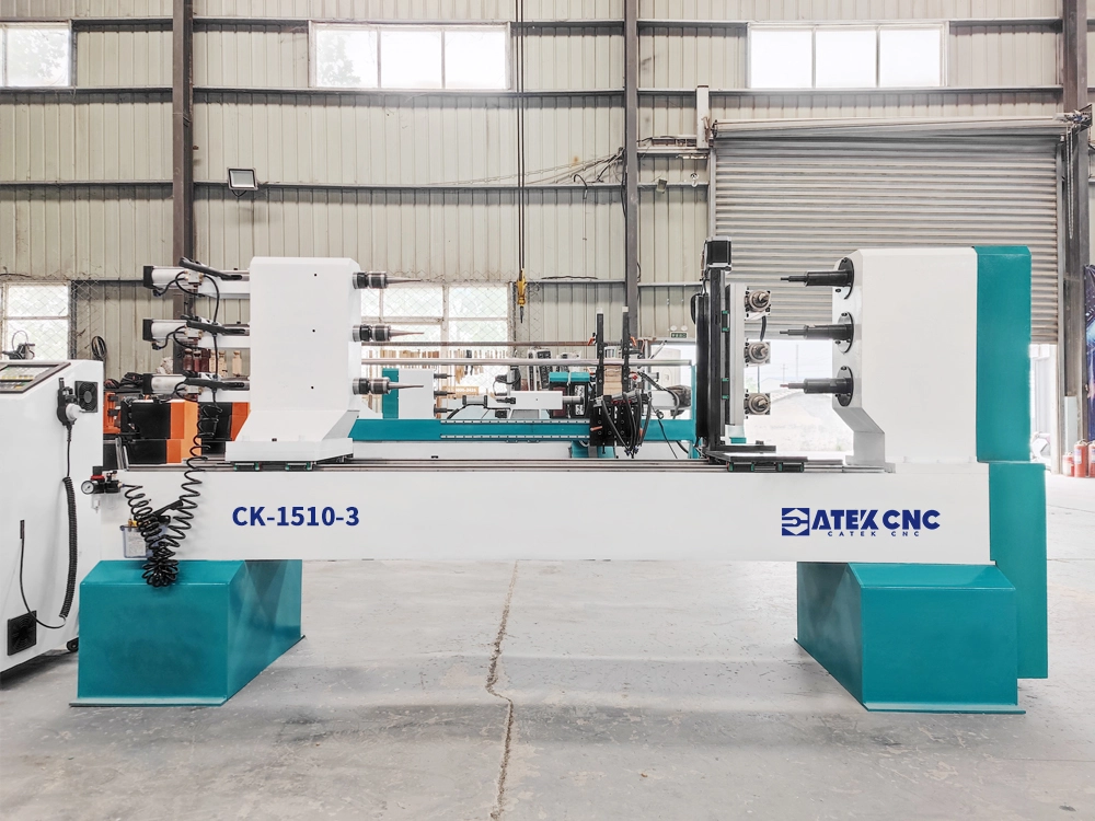 3-Station CNC Wood Lathe for Mass Production of Pool Cues 3-Station CNC Wood Lathe for Mass Production of Pool Cues