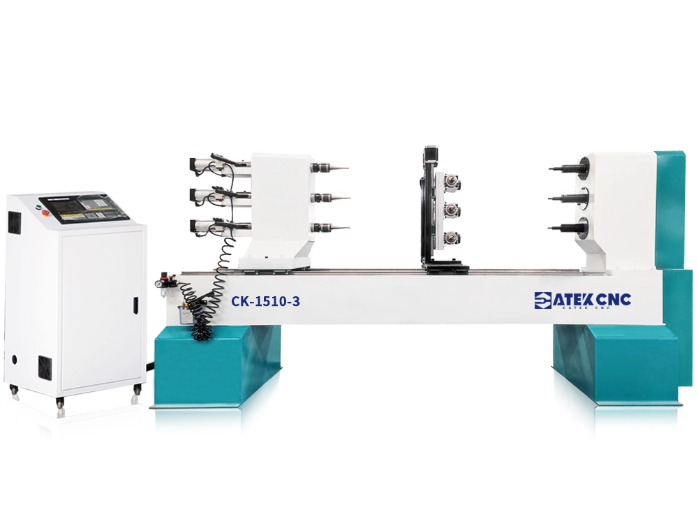 3-Station CNC Wood Lathe for Mass Production of Pool Cues 3-Station CNC Wood Lathe for Mass Production of Pool Cues