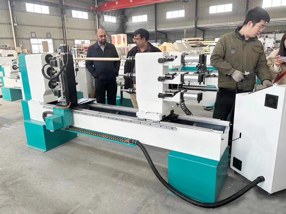 3-Station CNC Wood Lathe for Mass Production of Pool Cues 3-Station CNC Wood Lathe for Mass Production of Pool Cues
