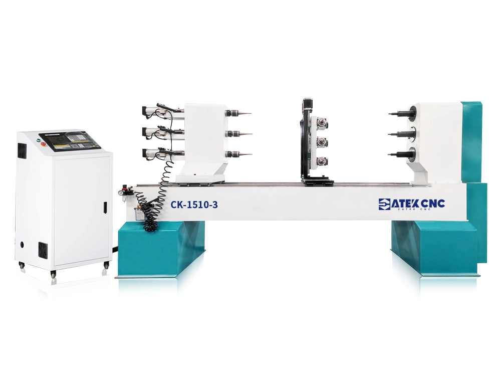 3-Station CNC Wood Lathe for Mass Production of Pool Cues 3-Station CNC Wood Lathe for Mass Production of Pool Cues