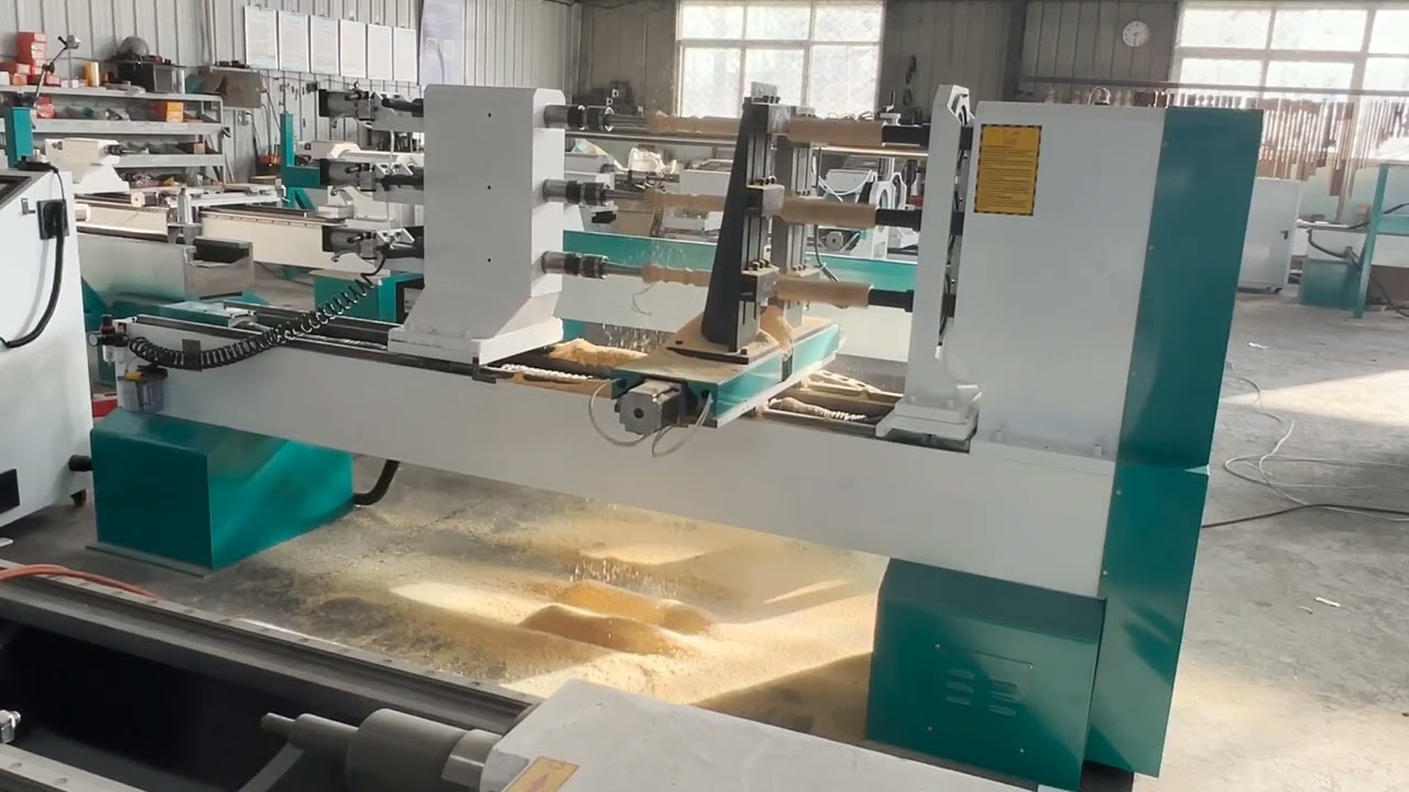 3-Station CNC Woodworking Lathe with Turning and Engraving 3-Station CNC Woodworking Lathe with Turning and Engraving