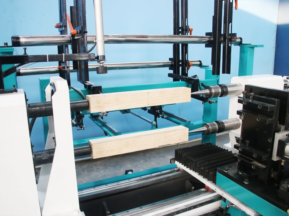 Small 2-Station CNC Wood Lathe With Automatic Feeding and Sanding Device Small 2-Station CNC Wood Lathe With Automatic Feeding and Sanding Device