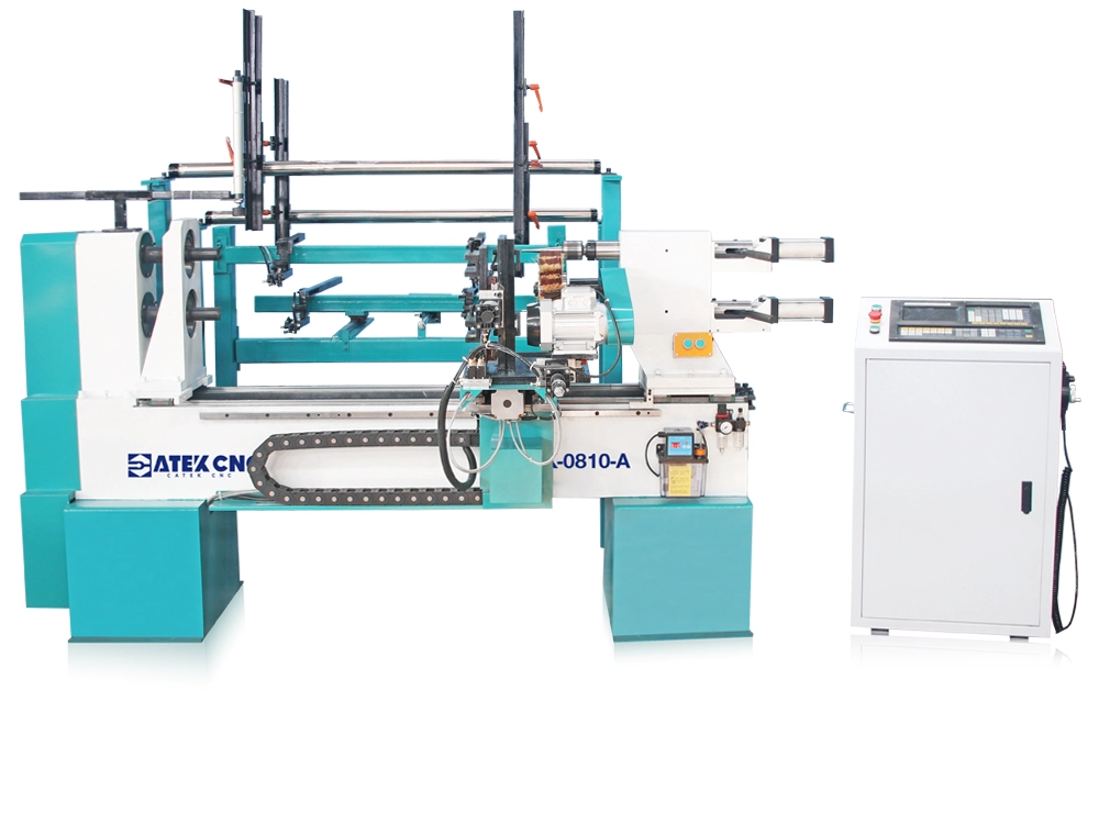 Small 2-Station CNC Wood Lathe With Automatic Feeding and Sanding Device Small 2-Station CNC Wood Lathe With Automatic Feeding and Sanding Device