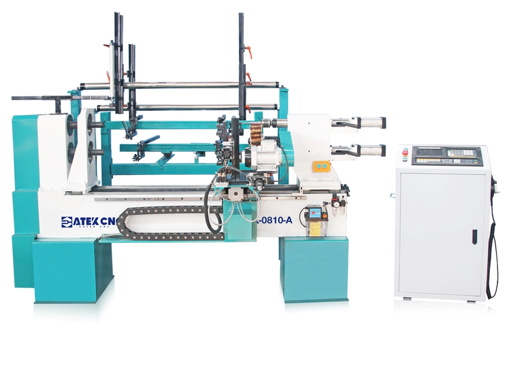 Small 2-Station CNC Wood Lathe With Automatic Feeding and Sanding Device Small 2-Station CNC Wood Lathe With Automatic Feeding and Sanding Device