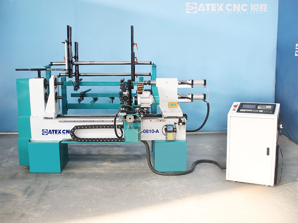 Small 2-Station CNC Wood Lathe With Automatic Feeding and Sanding Device Small 2-Station CNC Wood Lathe With Automatic Feeding and Sanding Device