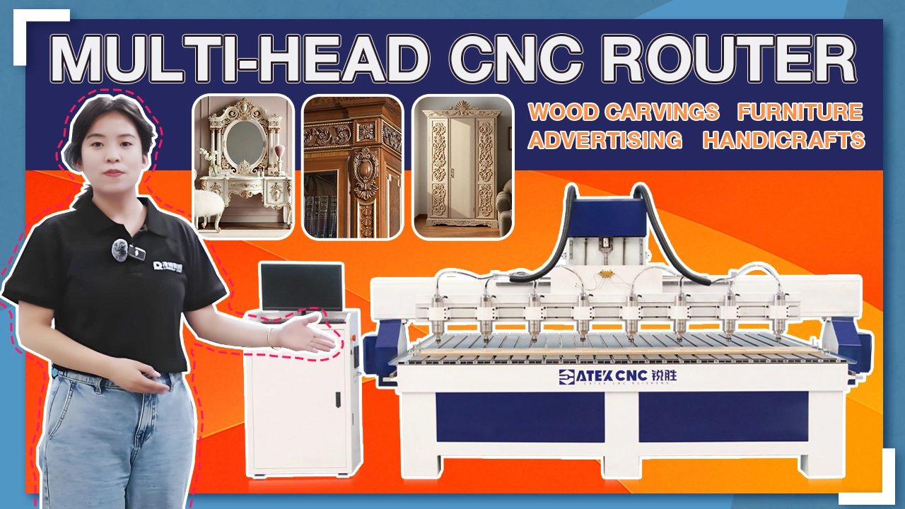Multi-Head CNC Router for Engraving of Multiple Wood Panels Multi-Head CNC Router for Engraving of Multiple Wood Panels